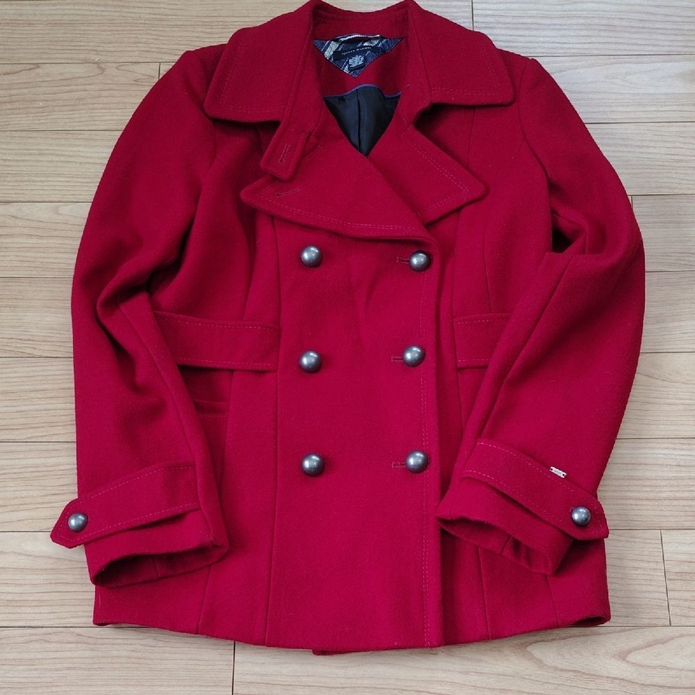 Tommy Hilfiger Cardinal Red Wool Blend Peacoat Size 6 - Picture 1 of 11